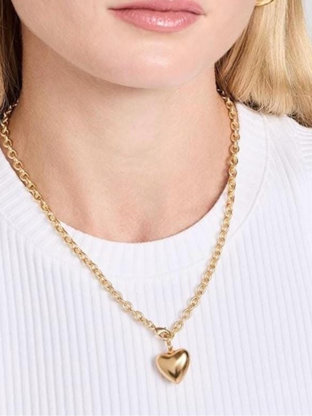 Roxanne Assoulin small puffy Gold Heart Pendant Chain Necklace matte gold